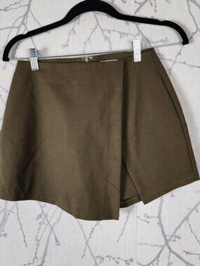 Superdown Olive Green Ponte Knit Wrap Slit Skort